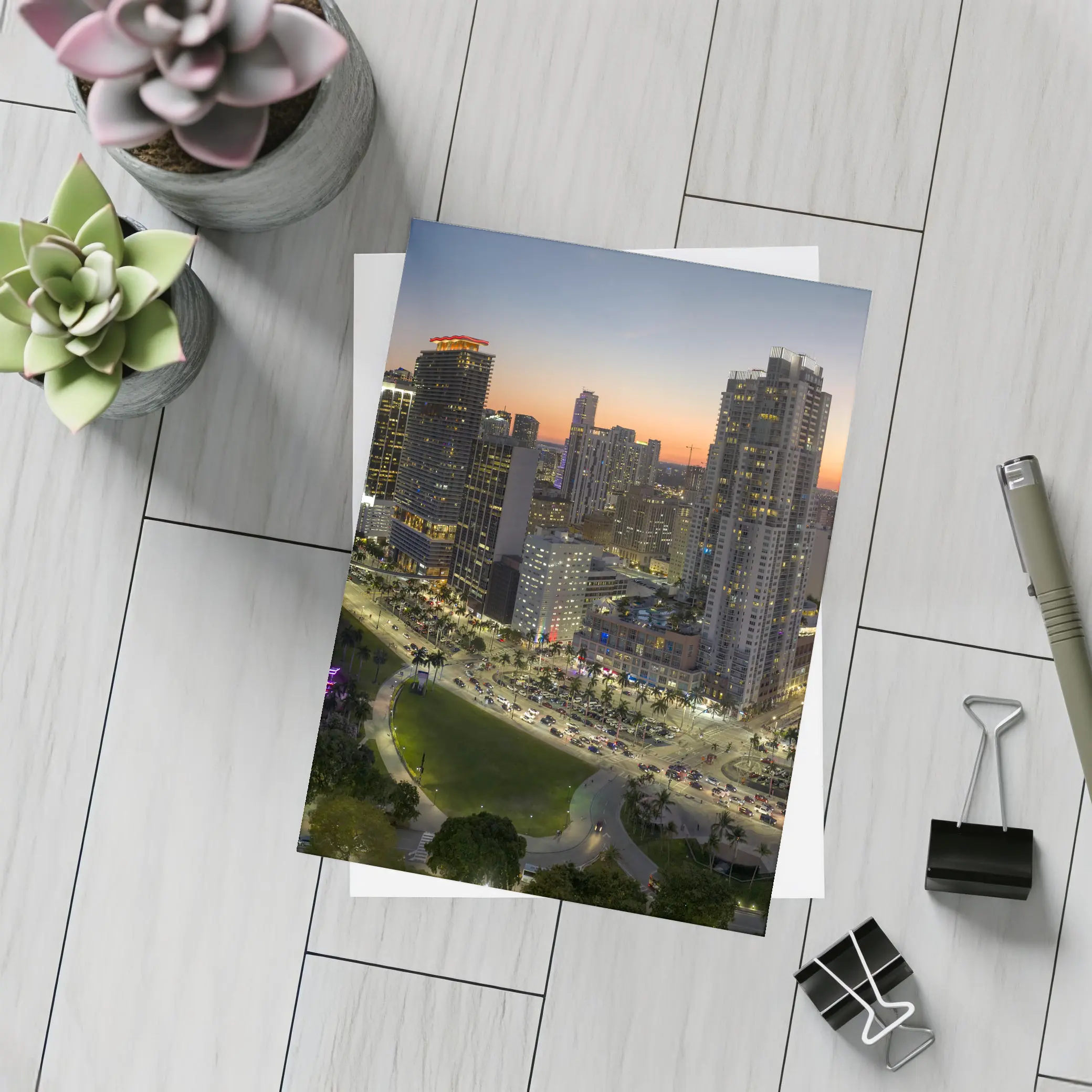 Miami Skyline Aerial View At Sunset – Postcards