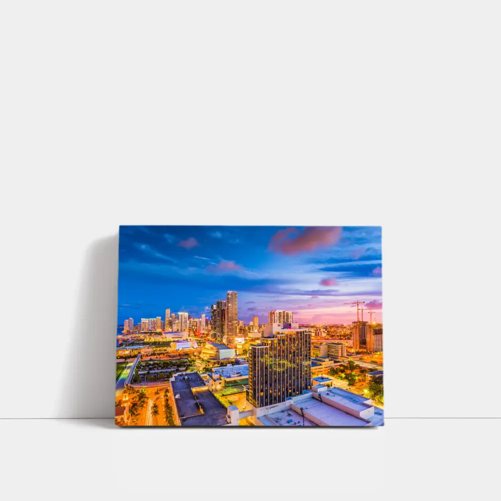 Miami Downtown Skyline At Sunset Dusk – Wall Art