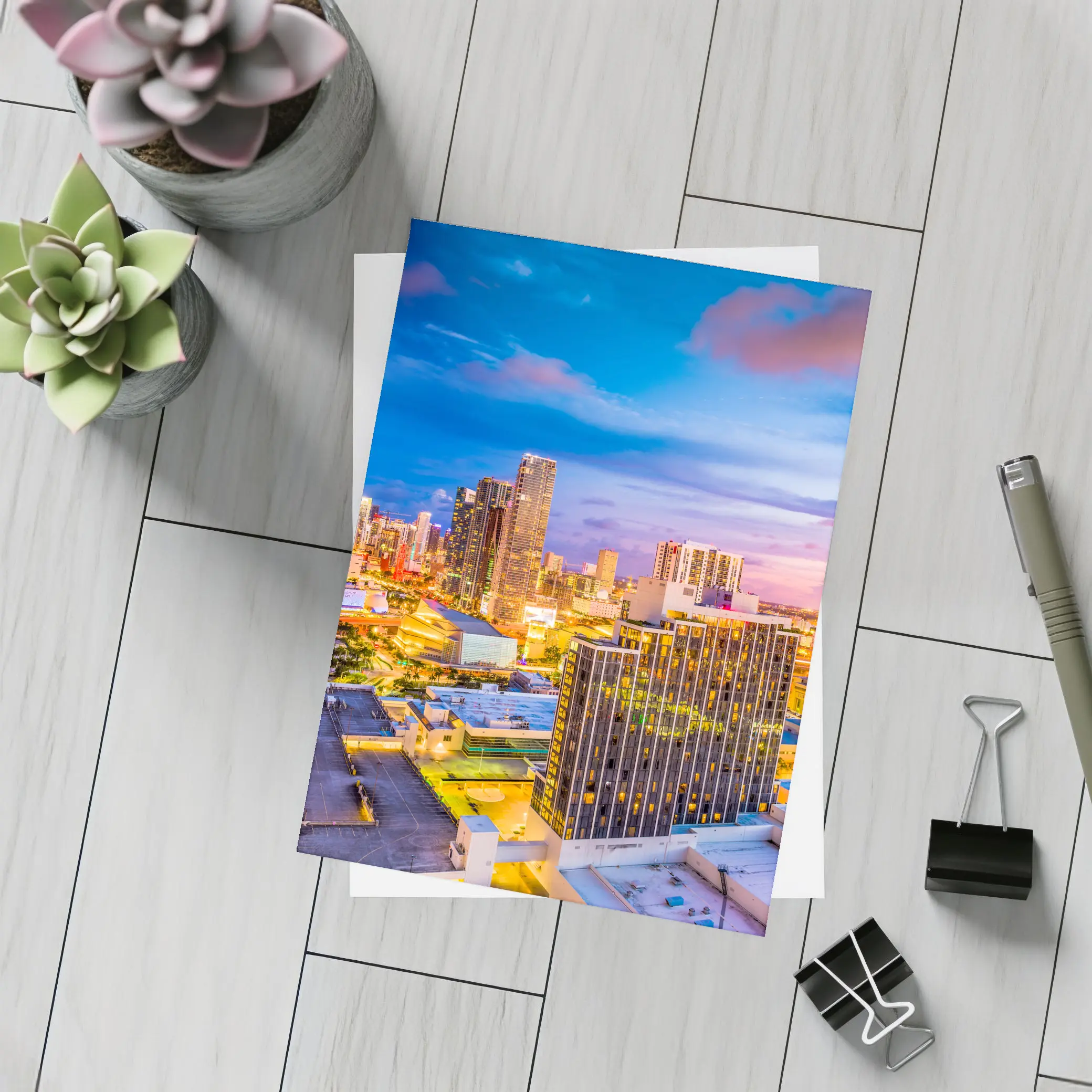 Miami Downtown Skyline At Sunset Dusk – Postcards