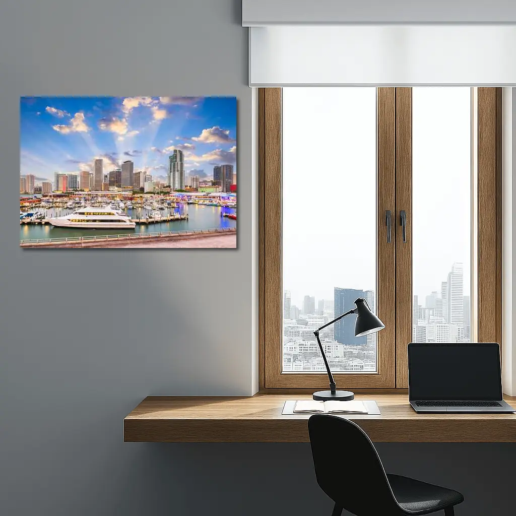 Miami Downtown Skyline Marina Waterfront View – Wall Art