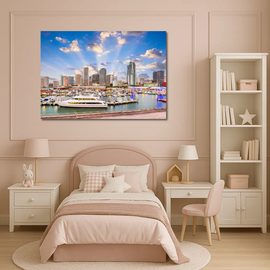 Miami Downtown Skyline Marina Waterfront View – Wall Art