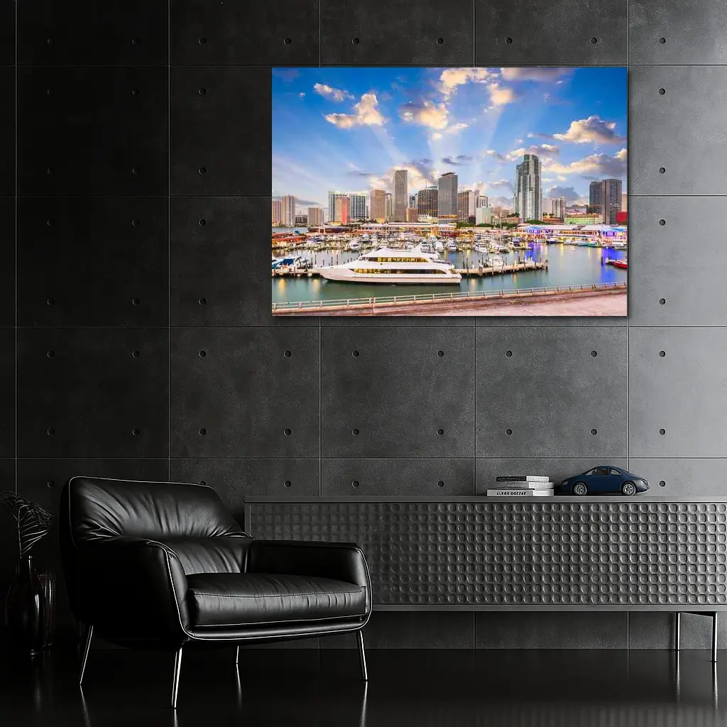 Miami Downtown Skyline Marina Waterfront View – Wall Art