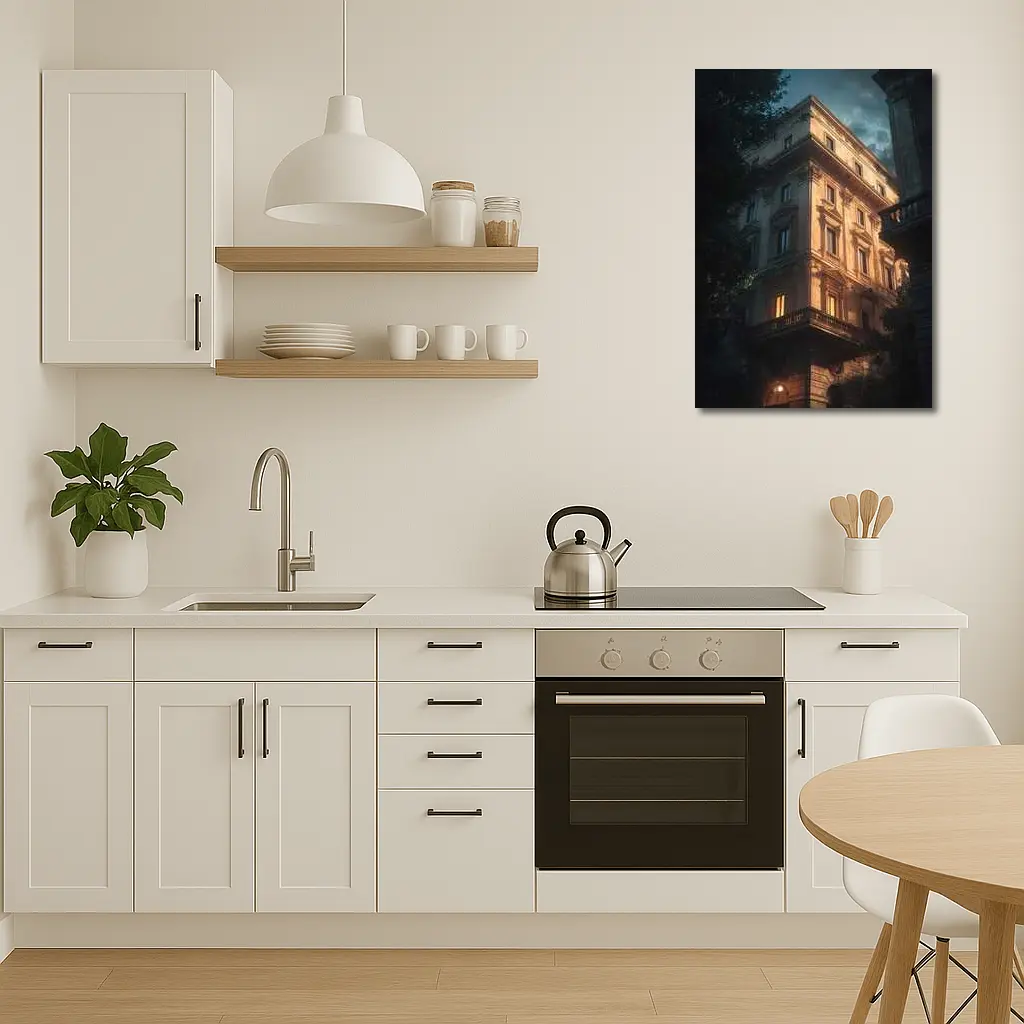 Classical Italian Building Glowing At Night – Wall Art