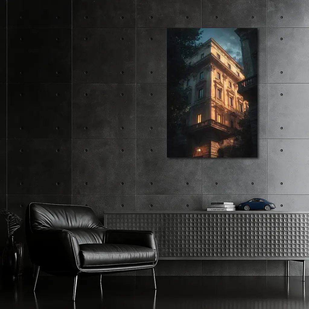 Classical Italian Building Glowing At Night – Wall Art