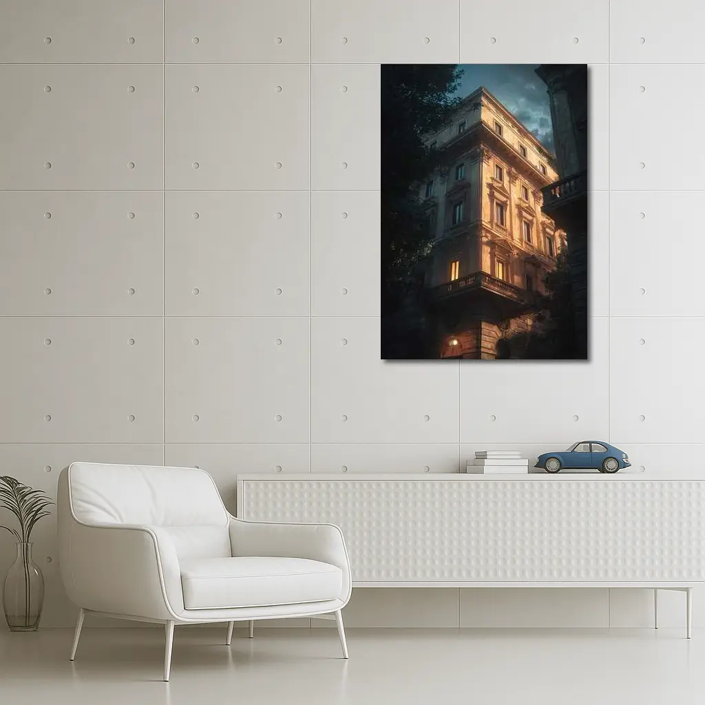 Classical Italian Building Glowing At Night – Wall Art