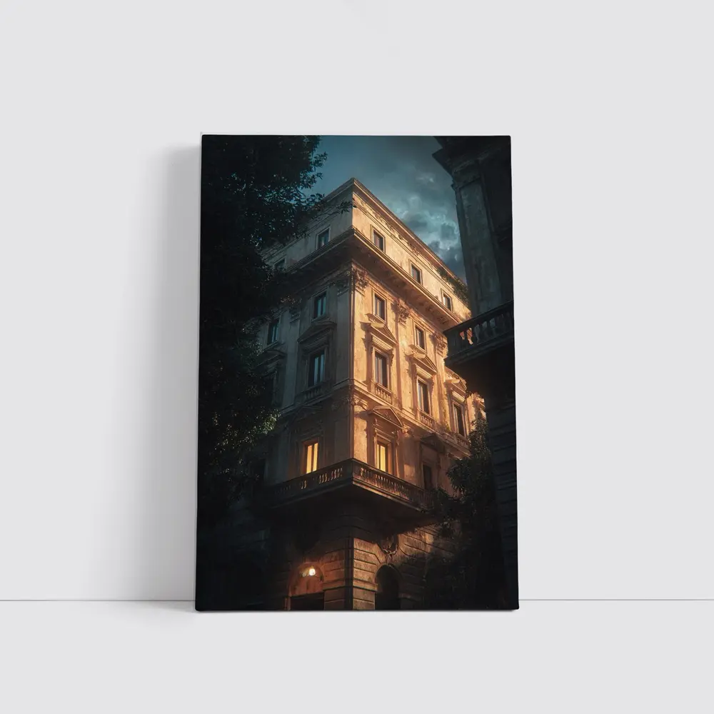 Classical Italian Building Glowing At Night – Wall Art
