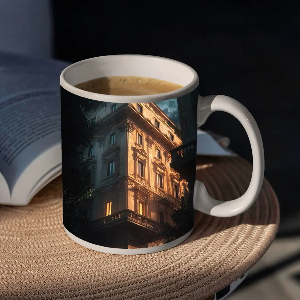 Classical Italian Building Glowing At Night – Mugs