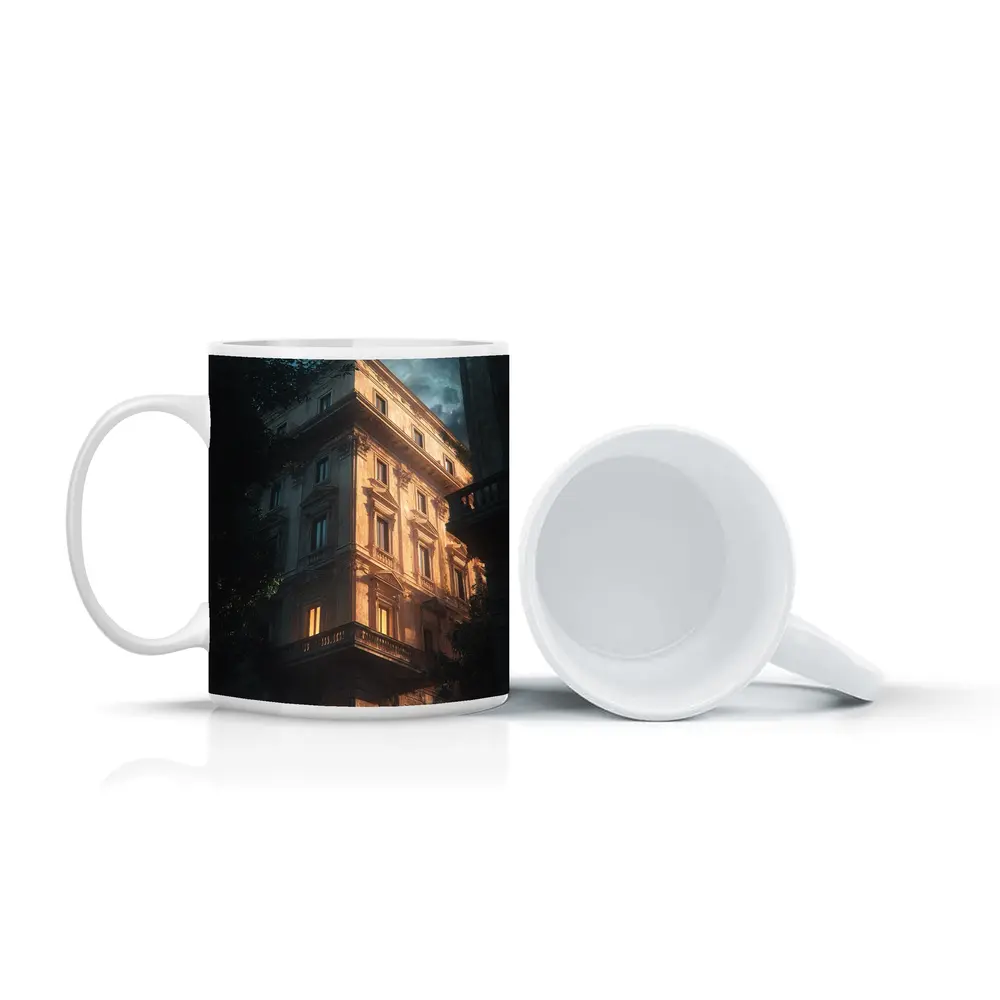 Classical Italian Building Glowing At Night – Mugs
