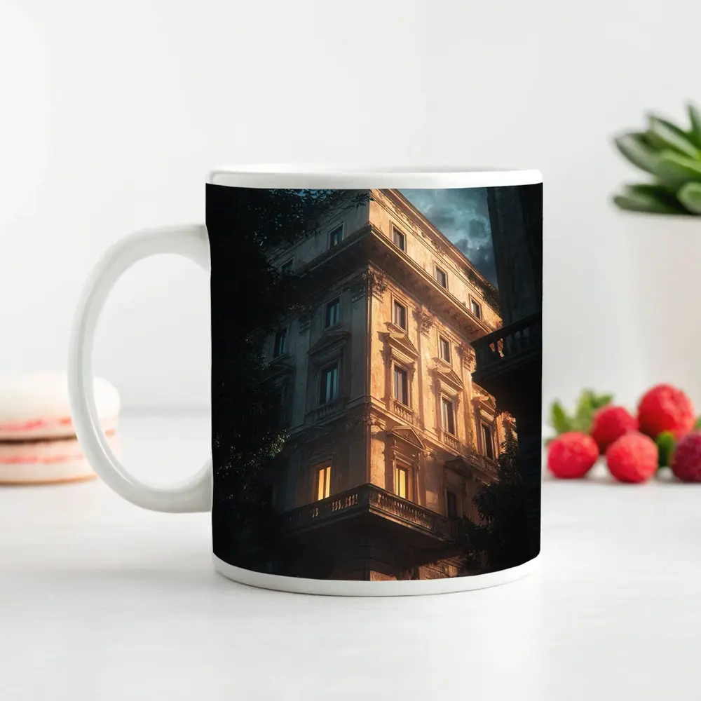 Classical Italian Building Glowing At Night – Mugs