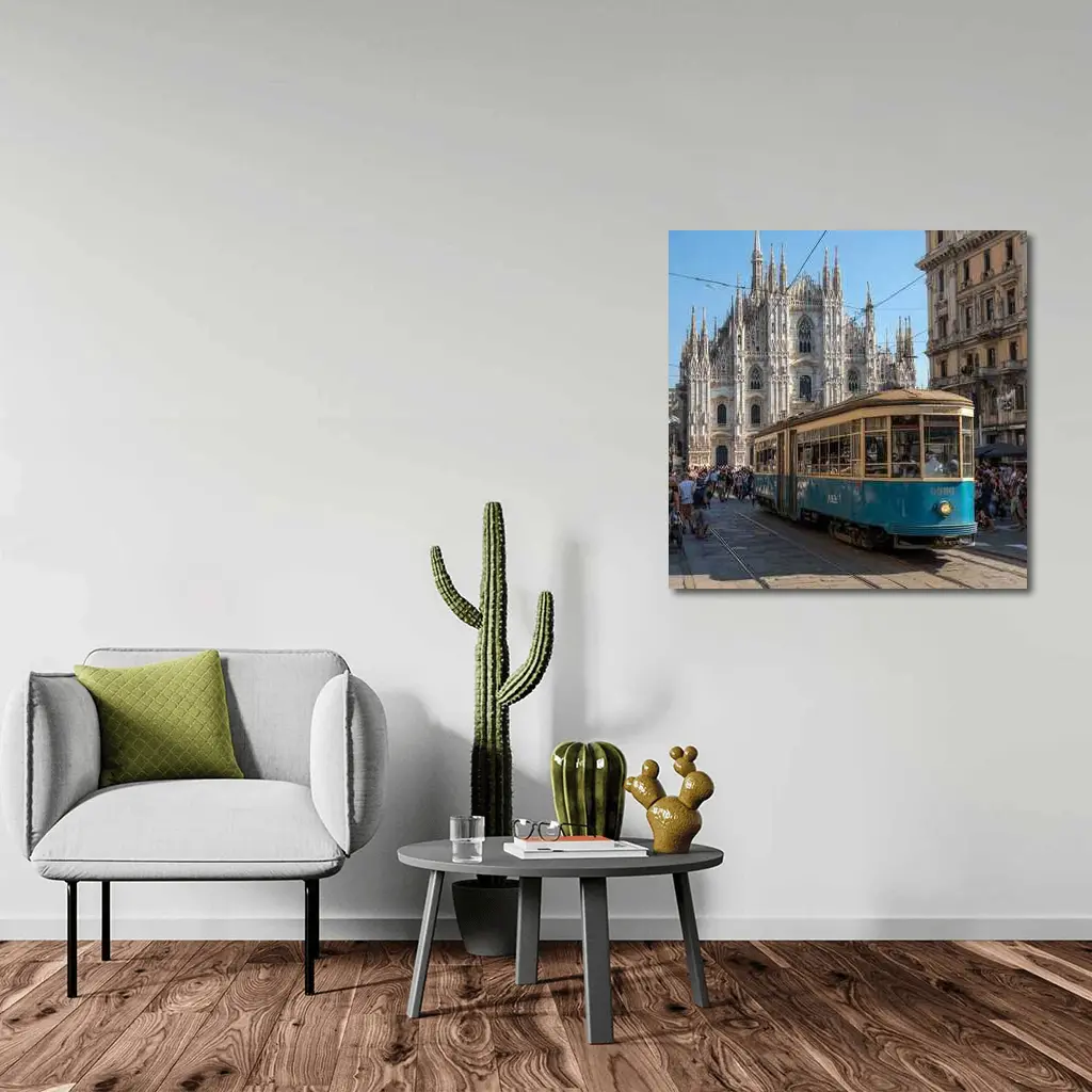 Milan Duomo Cathedral Vintage Tram Street Scene – Wall Art