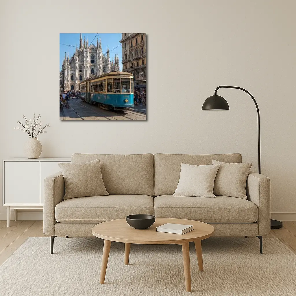 Milan Duomo Cathedral Vintage Tram Street Scene – Wall Art