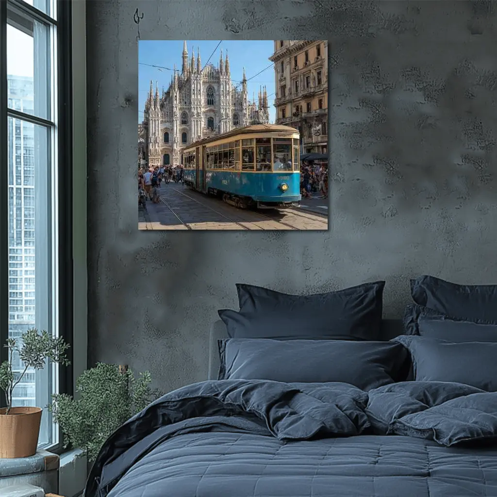 Milan Duomo Cathedral Vintage Tram Street Scene – Wall Art