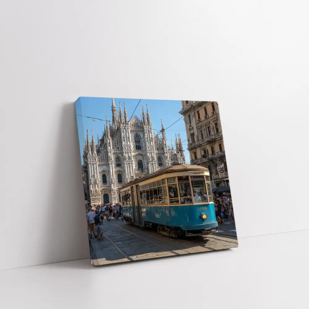 Milan Duomo Cathedral Vintage Tram Street Scene – Wall Art