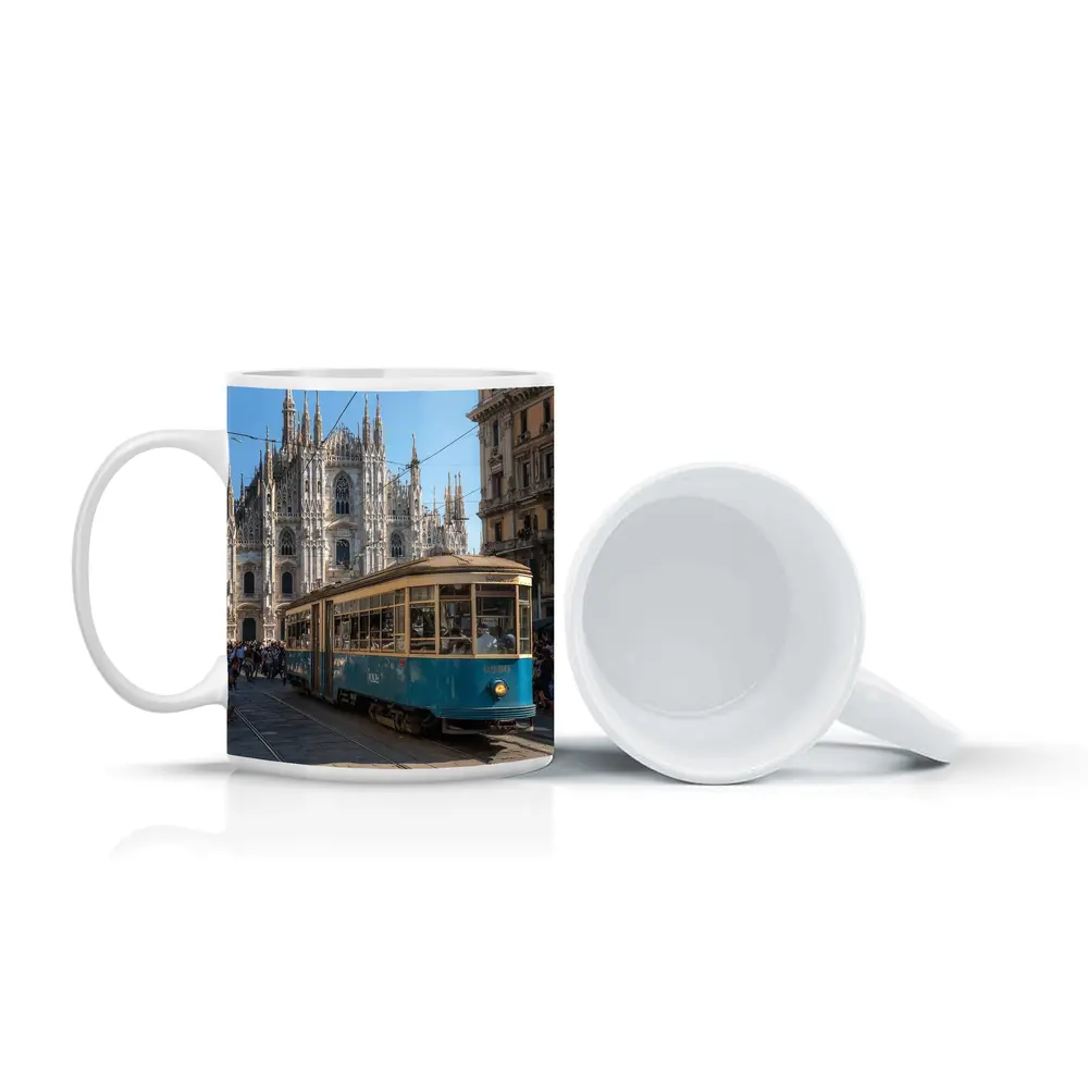 Milan Duomo Cathedral Vintage Tram Street Scene – Mugs