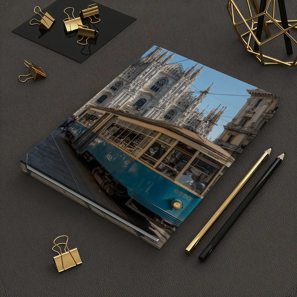 Milan Duomo Cathedral Vintage Tram Street Scene – Notebooks