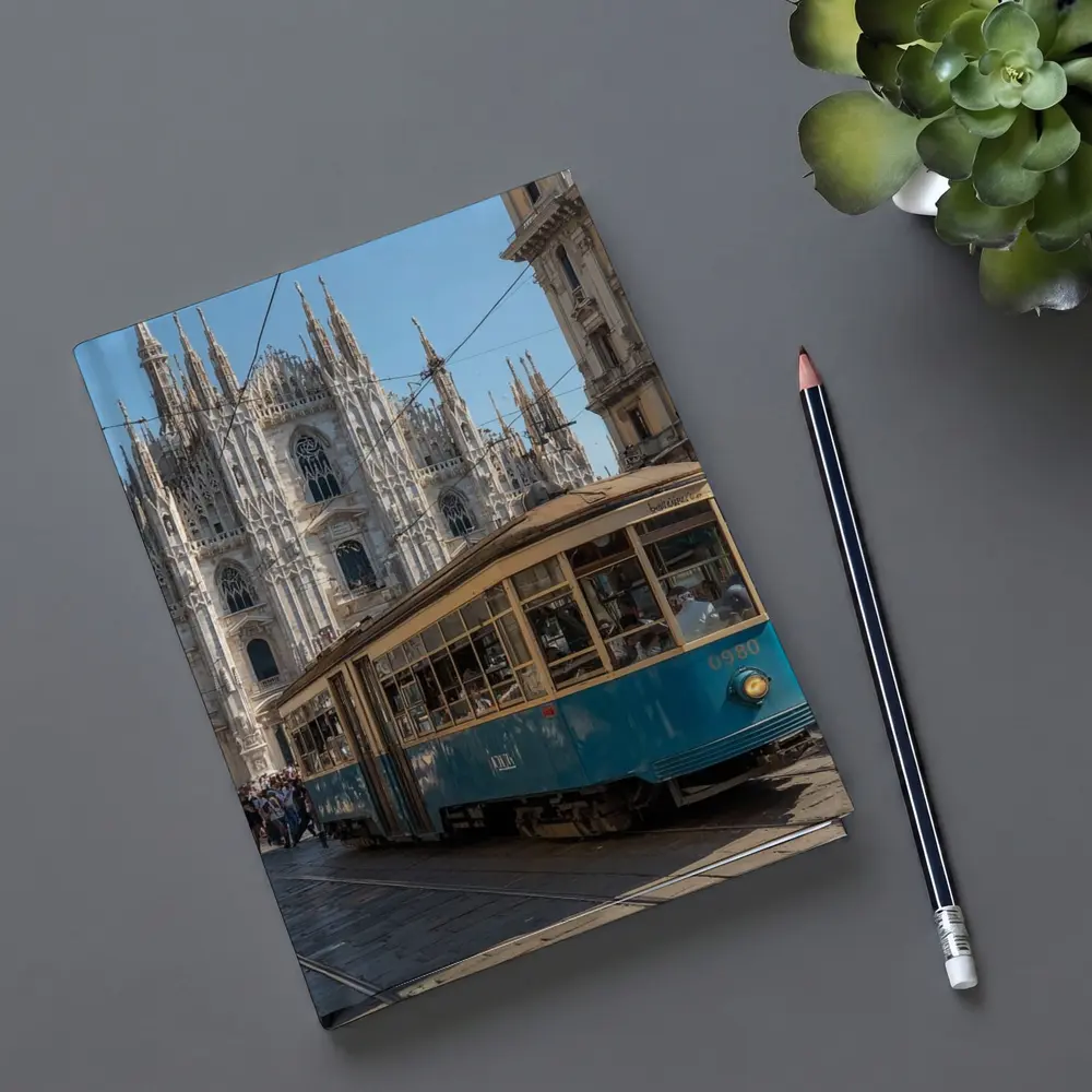 Milan Duomo Cathedral Vintage Tram Street Scene – Notebooks