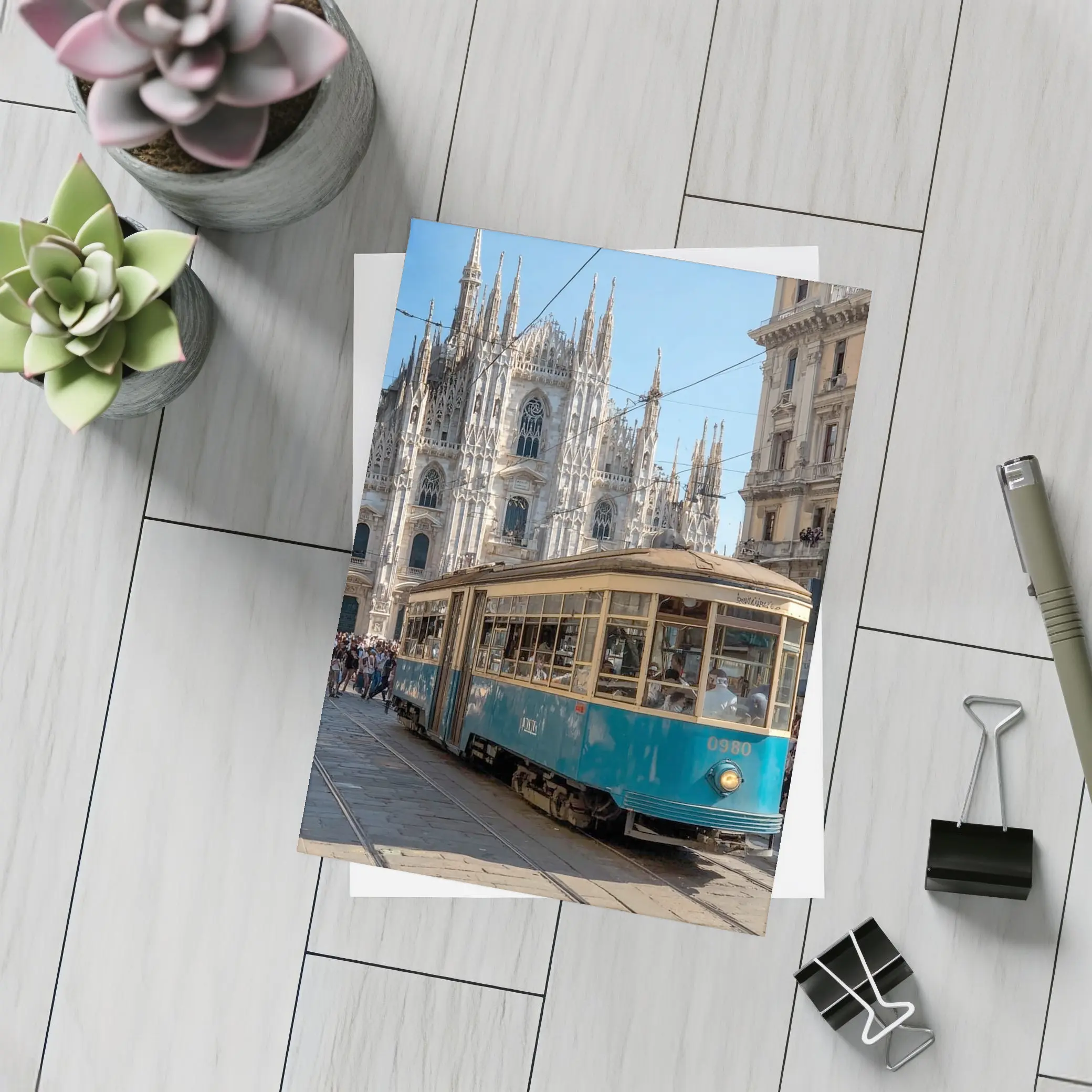 Milan Duomo Cathedral Vintage Tram Street Scene – Postcards