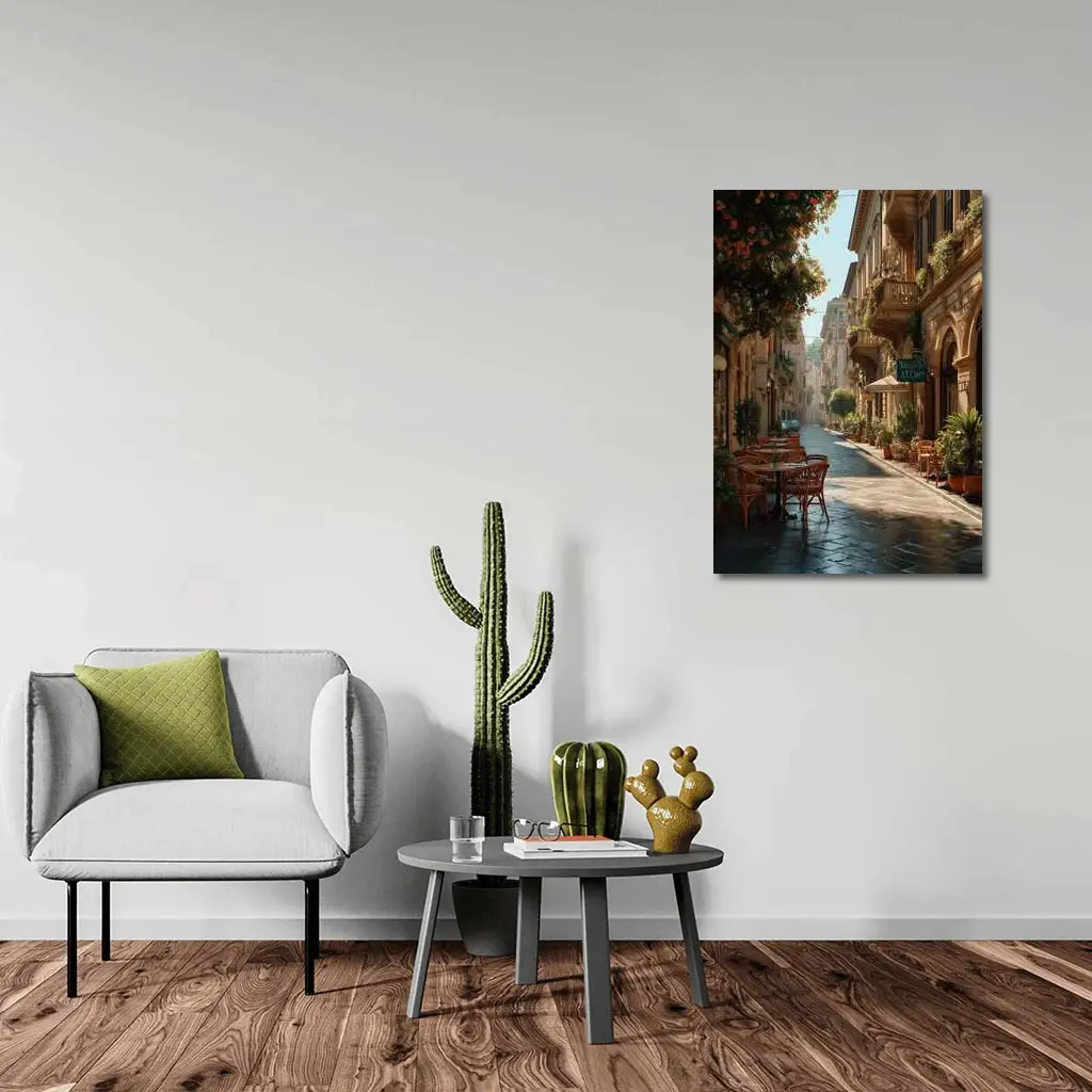 Sunny Italian Street Cafe Outdoor Seating – Wall Art