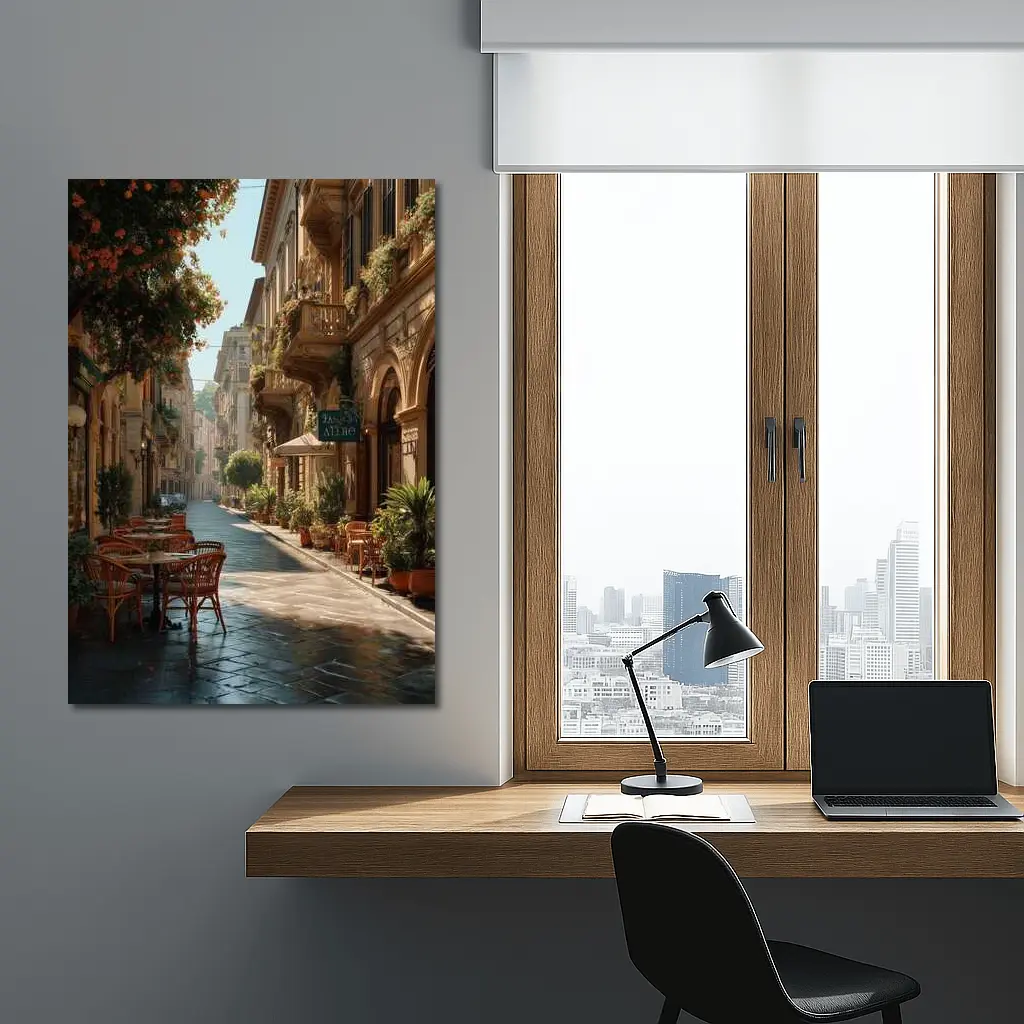 Sunny Italian Street Cafe Outdoor Seating – Wall Art