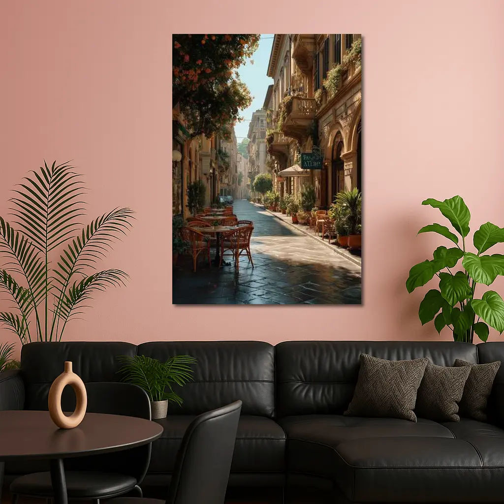Sunny Italian Street Cafe Outdoor Seating – Wall Art