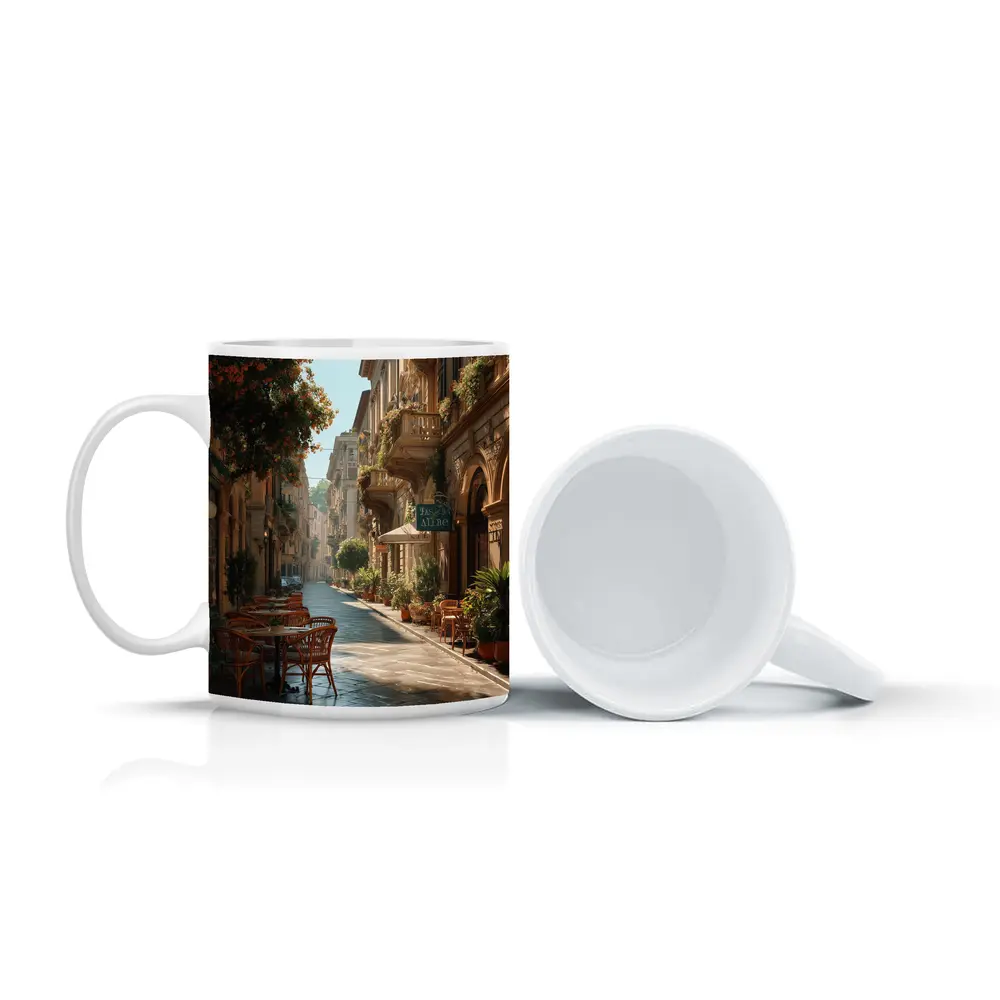 Sunny Italian Street Cafe Outdoor Seating – Mugs