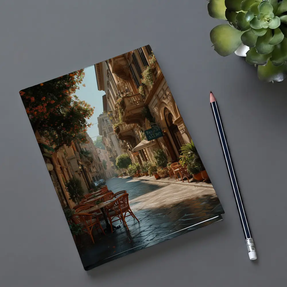 Sunny Italian Street Cafe Outdoor Seating – Notebooks