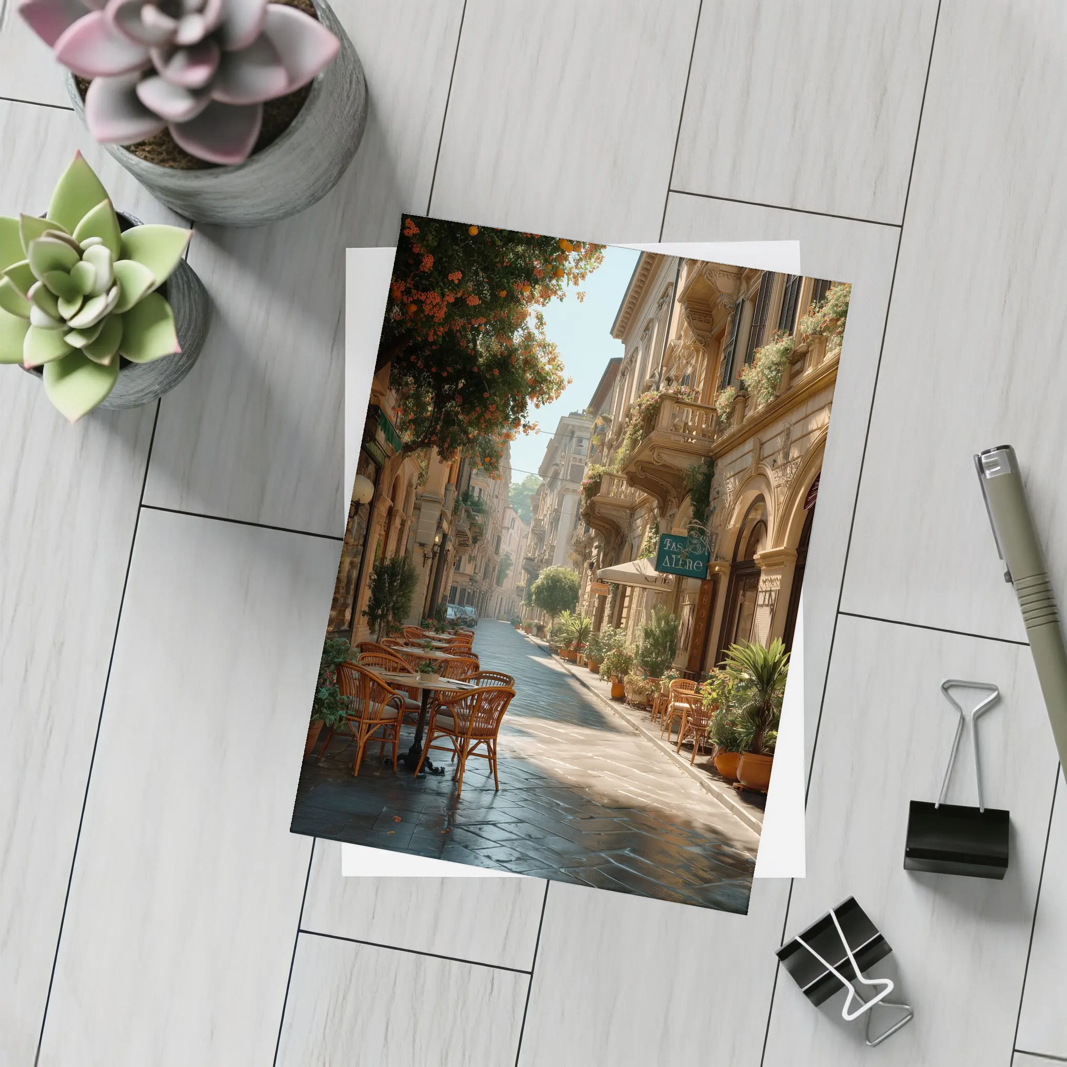 Sunny Italian Street Cafe Outdoor Seating – Postcards