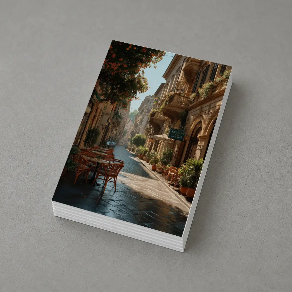 Sunny Italian Street Cafe Outdoor Seating – Postcards