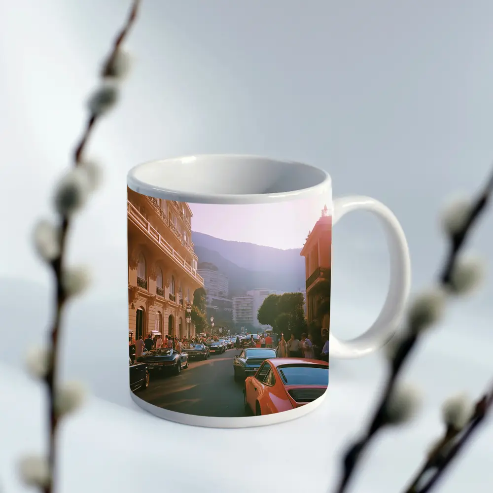 Porsche 911 Street Scene Monaco Sunset – Mugs