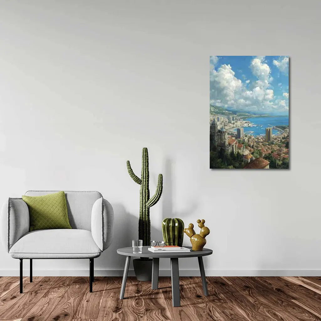 Monaco Cityscape Harbor Oil Painting Art – Wall Art