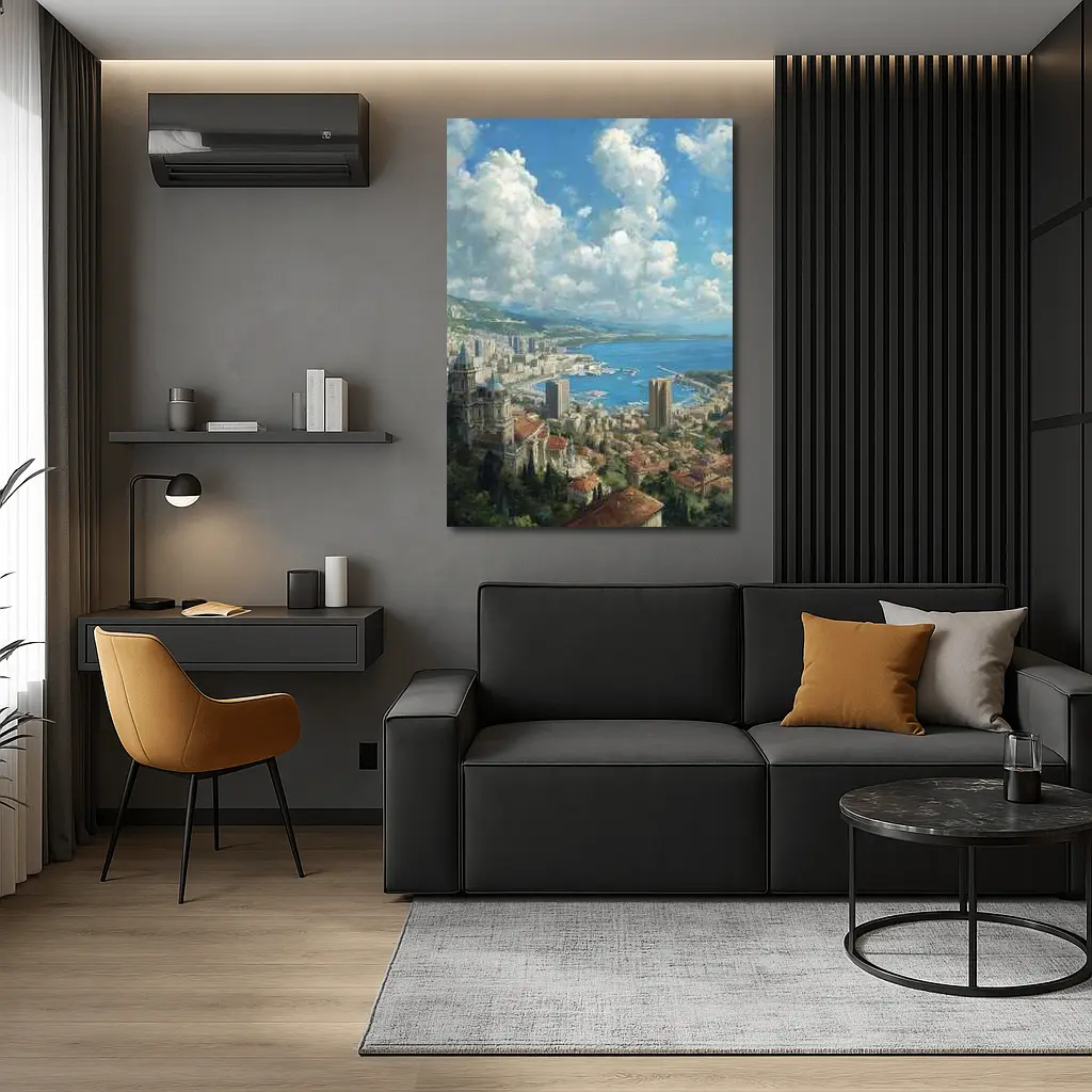 Monaco Cityscape Harbor Oil Painting Art – Wall Art