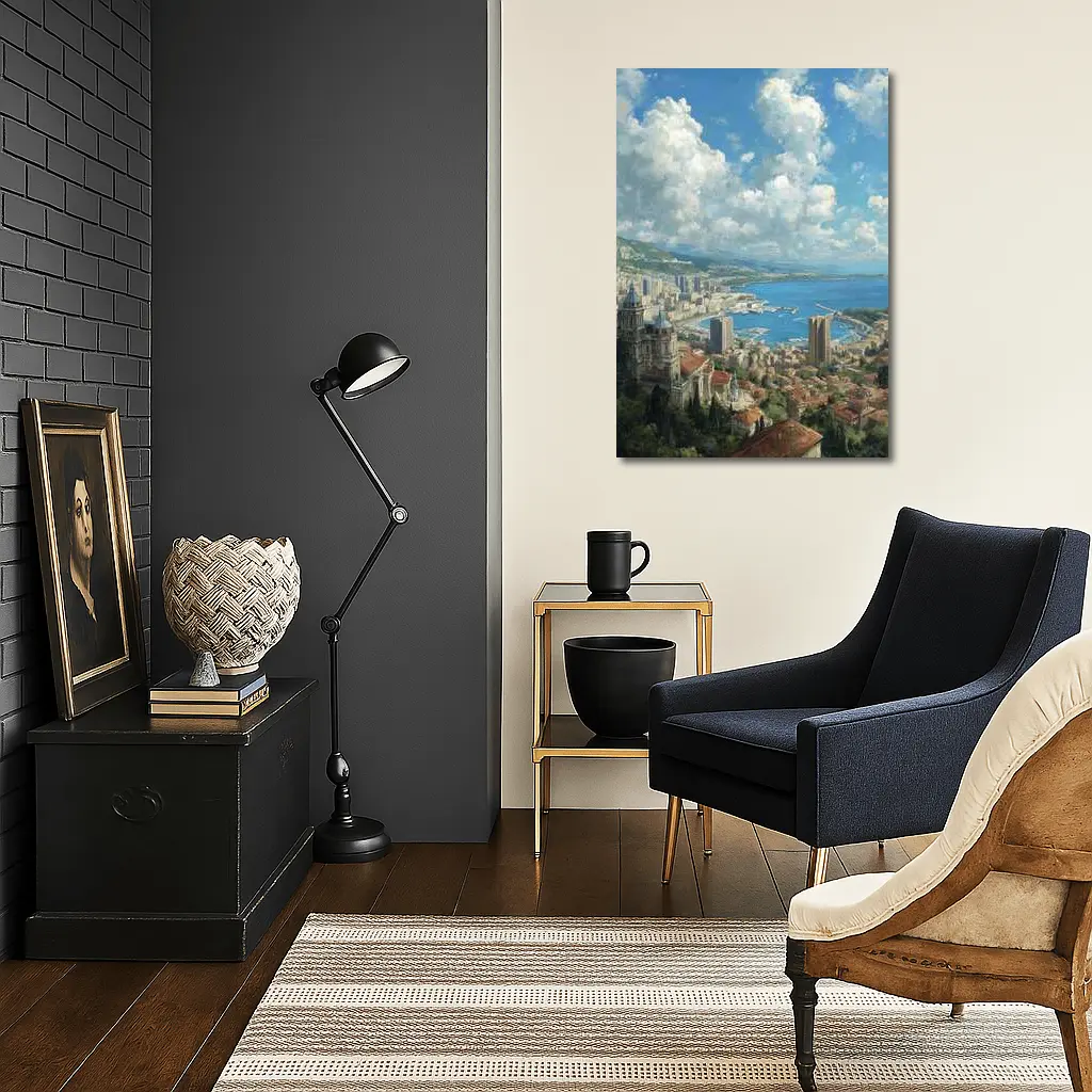 Monaco Cityscape Harbor Oil Painting Art – Wall Art