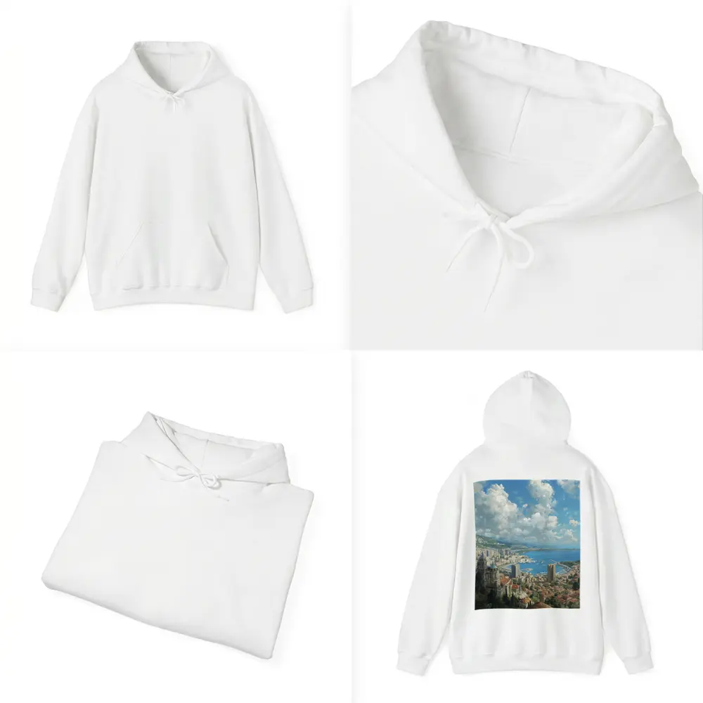 Monaco Cityscape Harbor Oil Painting Art – Hoodies