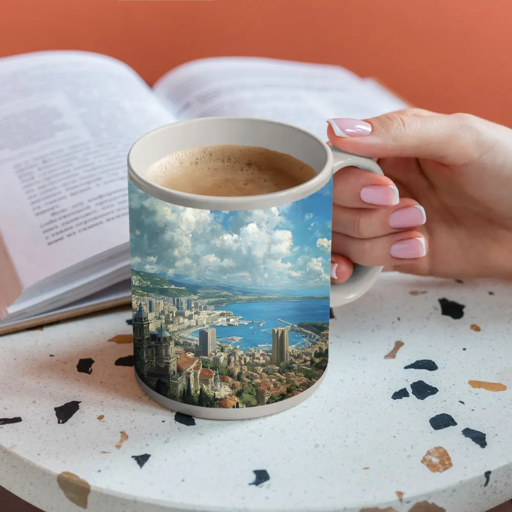 Monaco Cityscape Harbor Oil Painting Art – Mugs