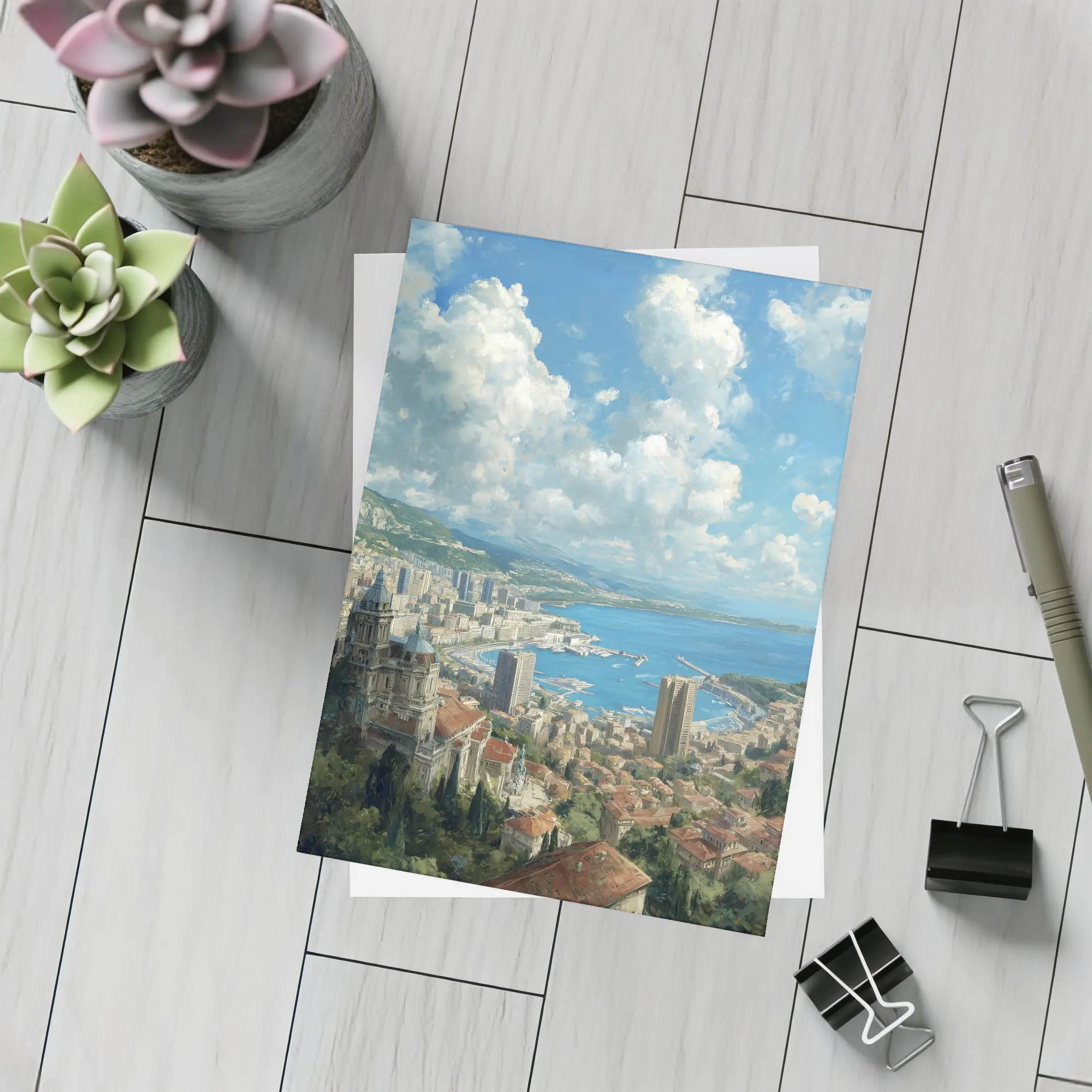 Monaco Cityscape Harbor Oil Painting Art – Postcards