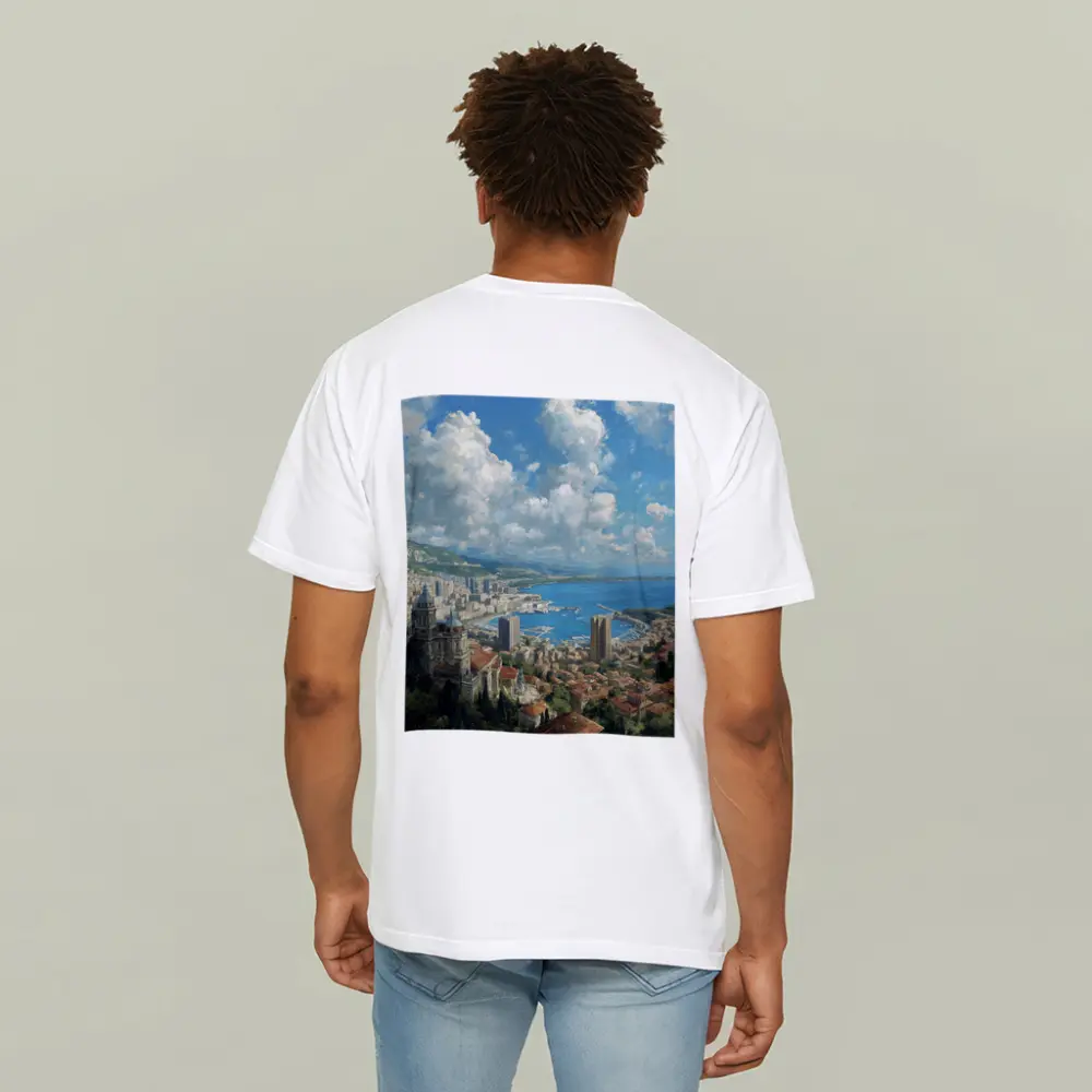 Monaco Cityscape Harbor Oil Painting Art – T-Shirts