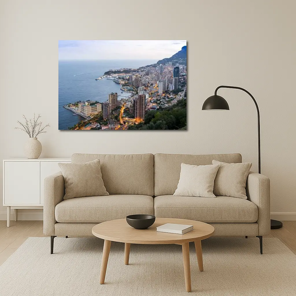 Monaco Coastline Aerial View Dusk City – Wall Art