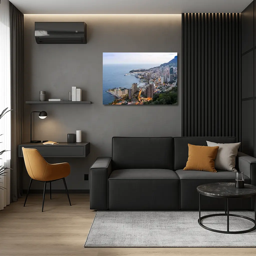 Monaco Coastline Aerial View Dusk City – Wall Art