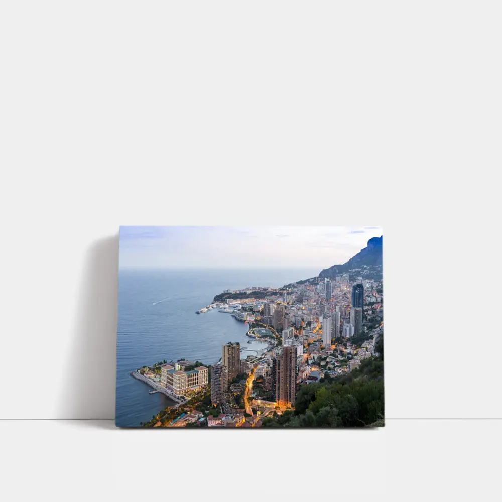Monaco Coastline Aerial View Dusk City – Wall Art
