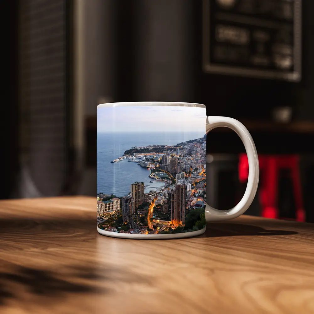Monaco Coastline Aerial View Dusk City – Mugs