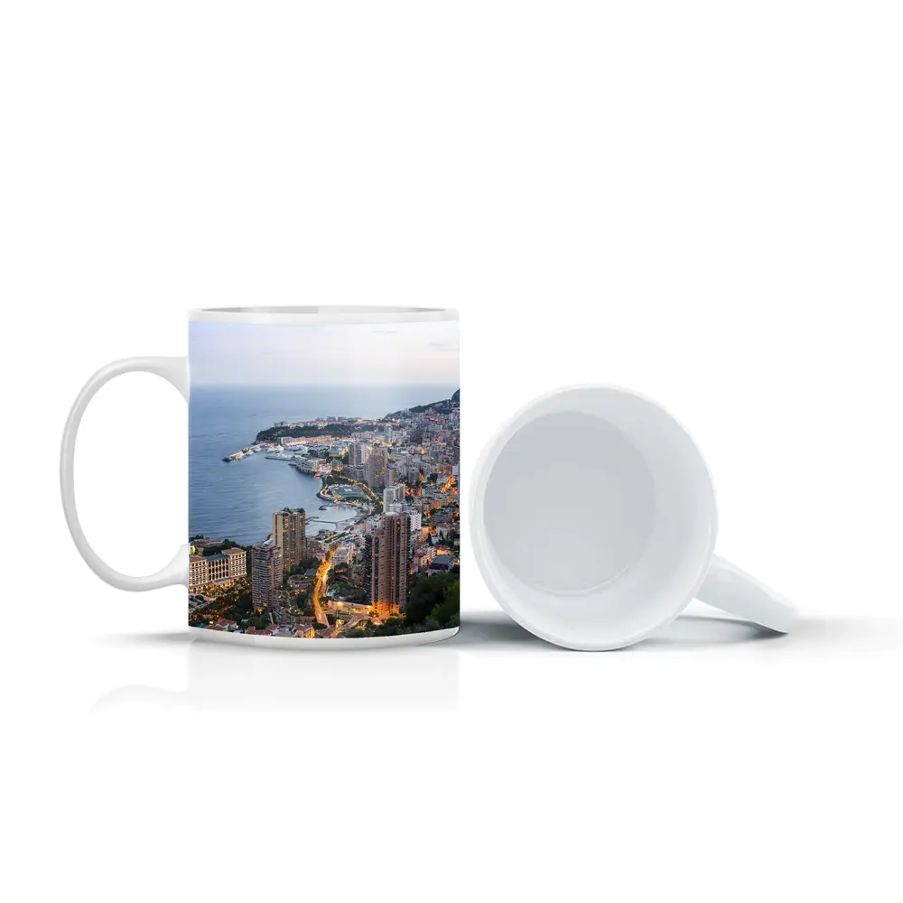 Monaco Coastline Aerial View Dusk City – Mugs