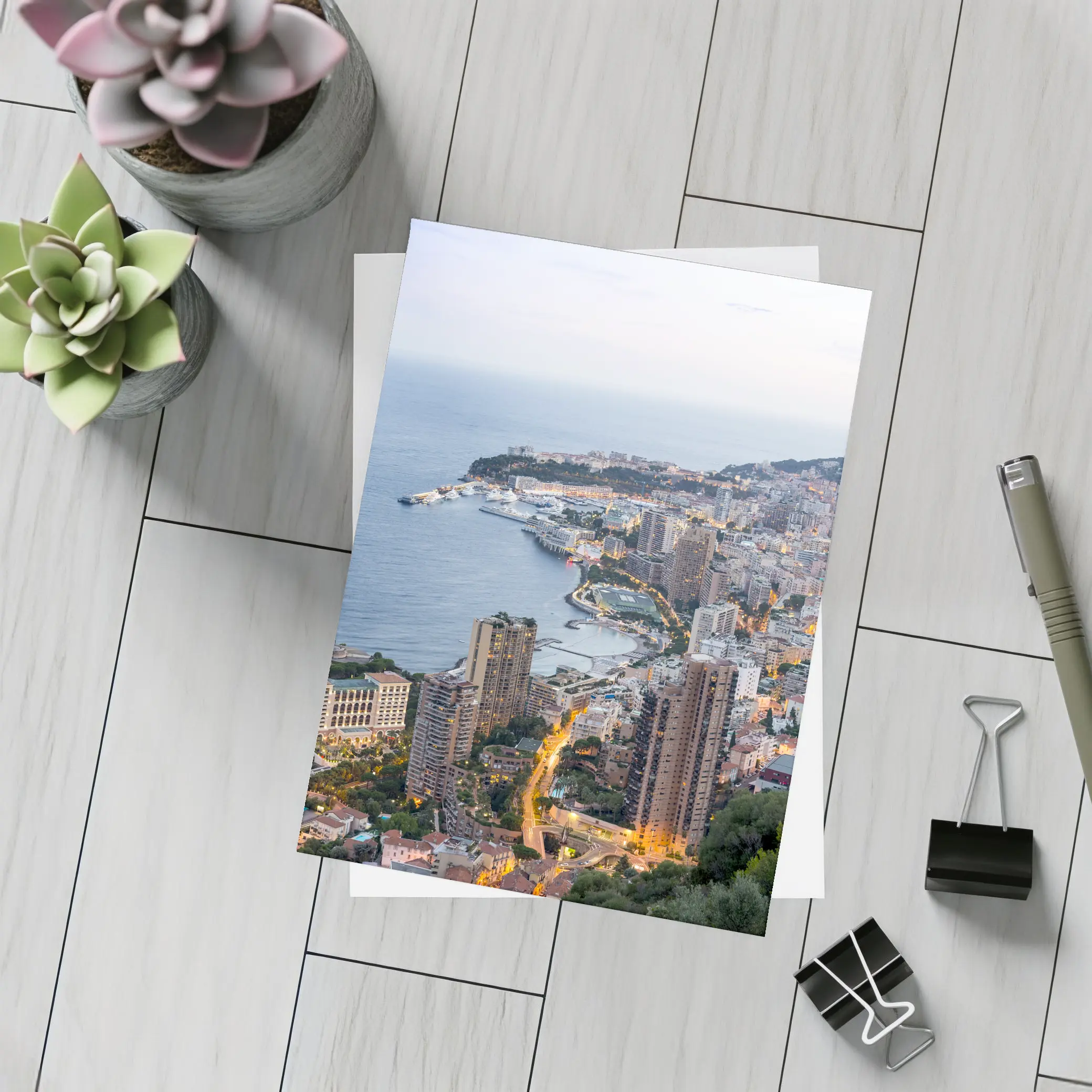 Monaco Coastline Aerial View Dusk City – Postcards