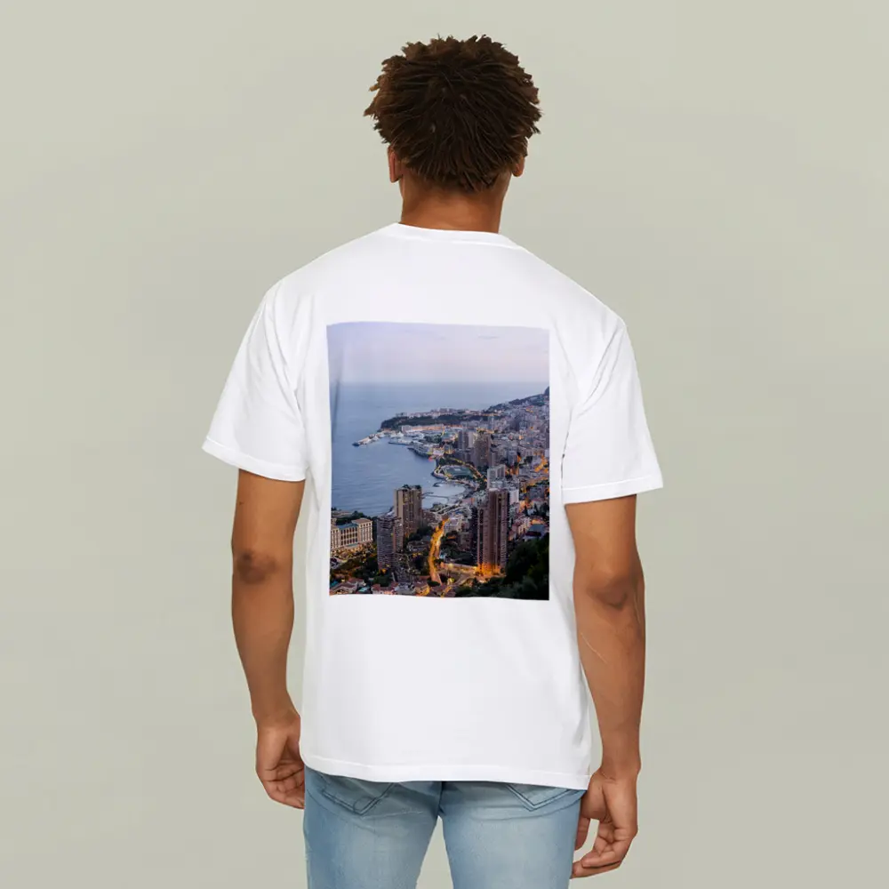 Monaco Coastline Aerial View Dusk City – T-Shirts