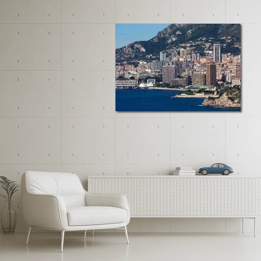 Monaco Skyline Coastal City Mountain View – Wall Art
