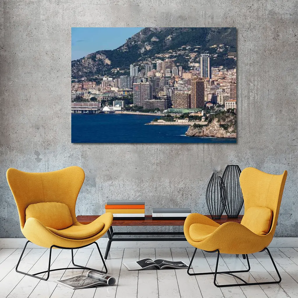 Monaco Skyline Coastal City Mountain View – Wall Art