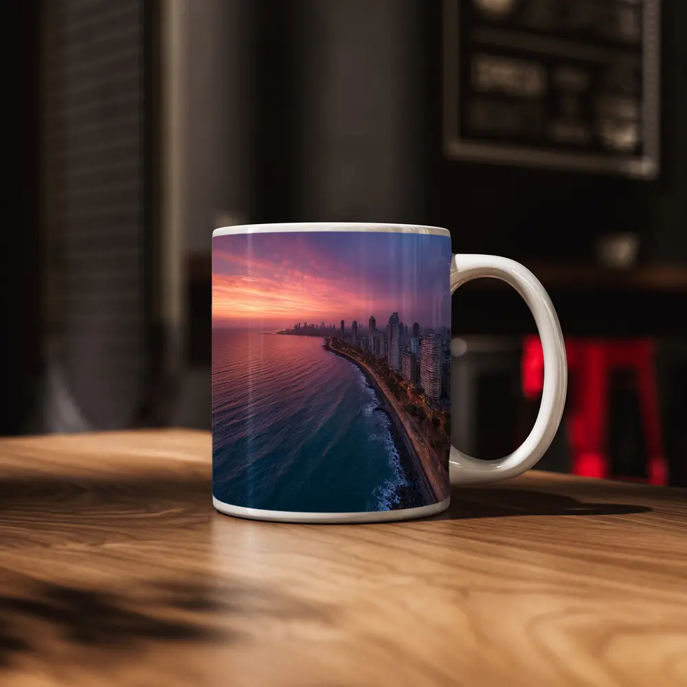 Coastal City Skyline at Pink Sunset – Mugs