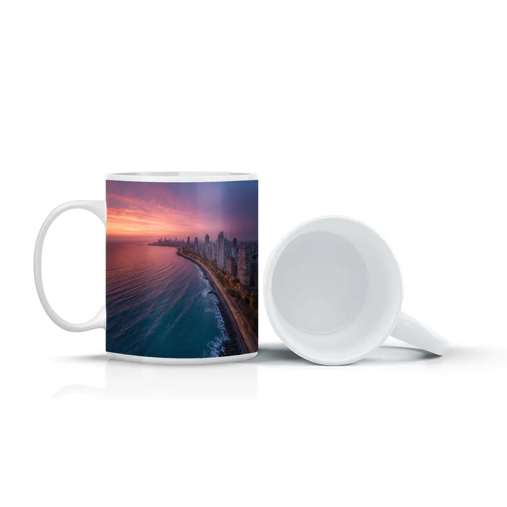Coastal City Skyline at Pink Sunset – Mugs