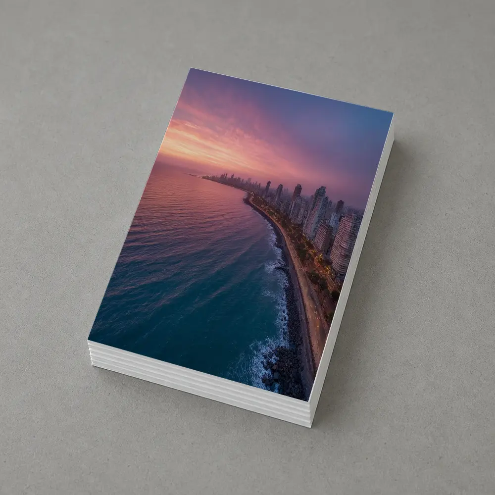 Coastal City Skyline at Pink Sunset – Postcards