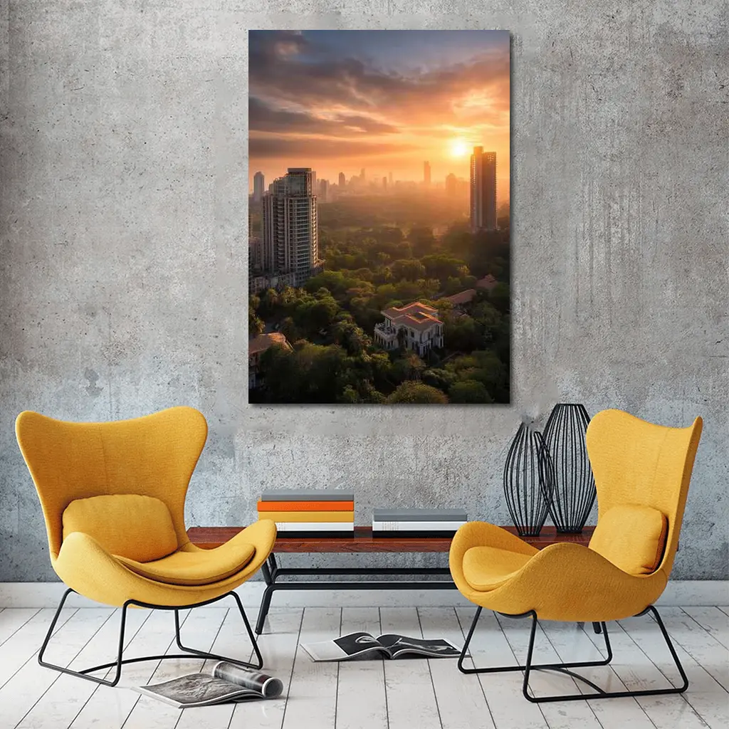 Mumbai Skyline Golden Sunset Aerial City View – Wall Art
