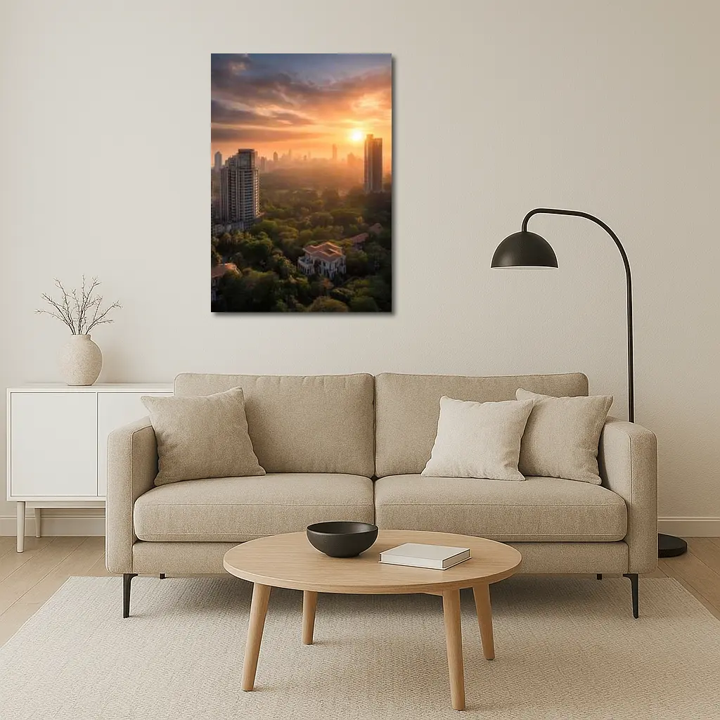 Mumbai Skyline Golden Sunset Aerial City View – Wall Art